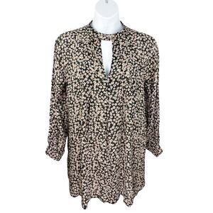 UMGEE BOHO Floral Trapeze Dress Black White Large